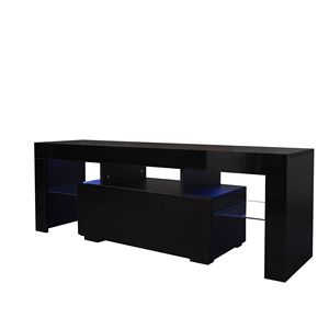 Black TV Stand with LED RGB <b>Lights</b> for Flat Screen TVs Gaming Consoles for <b>Lounge</b> Living Room Bedroom - Product Image 4