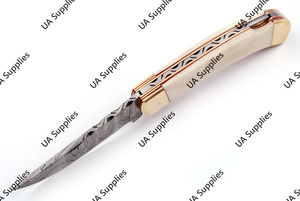 Hand Forged High Quality Damascus Steel Drop Point Folding <b>Knife</b> Wood <b>Handle</b> Leather Sheath Foldable Outdoor EDC OEM Best Price - Product Image 4