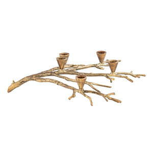Candélabre doré orné en forme de branche, avec plusieurs coupelles pour bougies coniques allumées, parfait pour la décoration de table rustique - Product Image 5