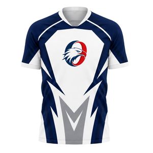 Ensemble de maillots de football bleu marine et blanc, uniforme d'équipe personnalisé, vêtements de sport respirants, fournisseur OEM - Product Image 1