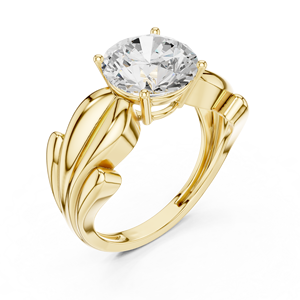<b>Nature</b> <b>Inspired</b> Solitaire Lab Grown Diamond <b>Engagement</b> <b>Ring</b> in Yellow Gold – Elegant Leaf Design Promise <b>Ring</b> for Women - Product Image 3