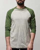 T-shirt à manches longues pour homme, col rond, gris vert contrasté, jersey décontracté en coton, coupe classique, couleur unie