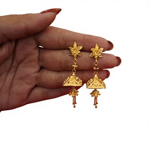 22k <b>Solid</b> Gold Jhumka Earrings for Women Authentic Yellow Gold Flower Stud Umbrella Drop Indian Traditional Fine Jewelry - Product Image 2