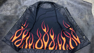 Collarless Club Style Leather Biker Vest In Black - Product Image 4