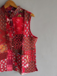 Chaleco bohemio de algodón con patchwork para mujer, cuello en V, sin mangas, acolchado, con bolsillos, ropa exterior ecológica, regalo para ella. - Product Image 5