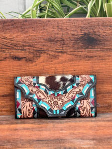 Porte-monnaie sculpté usiné à la main pochette étui de téléphone portefeuille élégant en cuir de fourrure de vachette nouveauté multi-usages portefeuilles en cuir occidental - Product Image 2