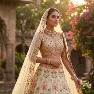 Conjunto de Lehenga Choli de georgette sintética de diseñador con bordados, lentejuelas y trabajo de corte es un conjunto étnico impresionante diseñado para bodas. - Product Image 1