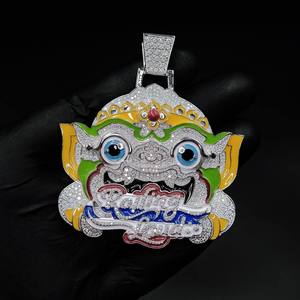 Pendentif Hiphop de Luxe en Argent Sterling 925 avec Diamant de Laboratoire Premium Sertie Griffe et Émail - Product Image 2