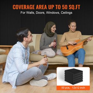 Pannelli Fonoassorbenti ad Alta Densità, Confezione da 50, 12 X 12 X 2 Pollici, Insonorizzanti e Resistenti al Fuoco - Product Image 5