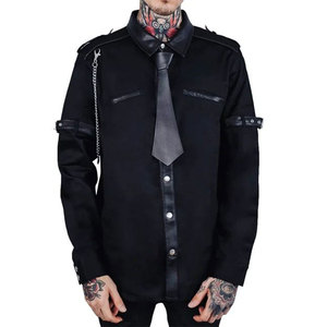Customized <b>Men's</b> Button-Up Gothic-Punk Shirt with Detachable Leather Tie Patchwork Streetwear Top Sell - Product Image 2