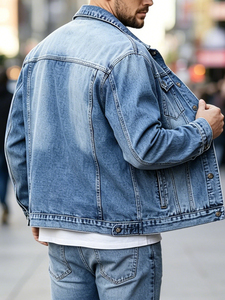 Veste en jean classique pour homme, bleu délavé vintage, veste en jean décontractée, veste en jean en coton de haute qualité pour homme, streetwear, vêtements d'extérieur - Product Image 2