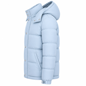 Men's Light Blue Hooded Puffer Jacket Stand Collar Windproof <b>Winter</b> <b>Quilted</b> Polyester Wadding Casual Outerwear - Product Image 3