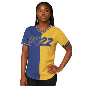 Maillot de baseball demi-demi-jaquettes 1922 Sigma Gamma Rho en maille 100 % polyester, T-shirt col en V SGRho Sorority avec logo appliqué - Product Image 1