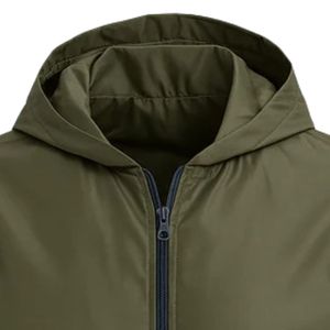Chaqueta con capucha personalizada en verde oliva y azul marino para hombre, con bloques de color, cierre de cremallera, cortavientos ligero, informal, para deportes al aire libre. - Product Image 3