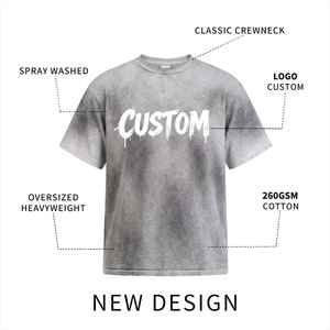 Camiseta de algodón grueso de lujo para hombre, diseño deportivo personalizado, estilo streetwear, estampado, corte holgado, lavado desgastado - Product Image 4