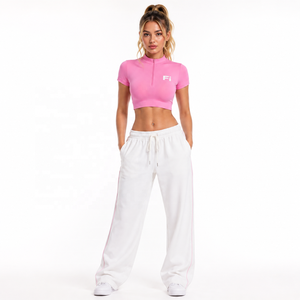 Women's Half Zip Crop Top Short Sleeve Slim Fit <b>Stretch</b> Active Casual Fashion Shirt Soft Fabric Custom Logo Tee women's shirt - Product Image 3