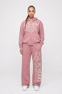 Ensemble de survêtement pour femme avec broderie effet vieilli, comprenant un sweat à capuche et un pantalon de survêtement ample à jambe large, idéal pour l'hiver - Product Image 2