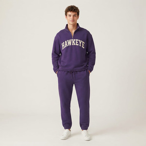 Ensemble de survêtement sportif pour homme Hawk Eye Sports, sweat à capuche en tissu polaire fin 300g, fermeture à boutons sur toute la longueur, cordon de serrage - Product Image 1