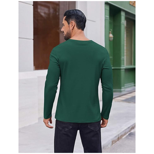 T-shirt uni à manches longues pour homme, col rond en coton, tee-shirt basique, logo personnalisé, streetwear, fournisseur OEM ODM - Product Image 5