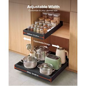 Organizador de Gabinete Extensible, Paquete de 2, 12.2"-18.9" de Ancho x 20.47" de Profundidad, Cajón Deslizante para Almacenamiento de Alimentos en la Cocina - Product Image 3