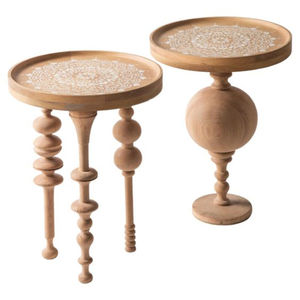 Ensemble de 2 tables basses et tables d'appoint en bois de manguier de qualité supérieure, style vintage rustique, design inspiré de l'art, à prix impressionnant - Product Image 1