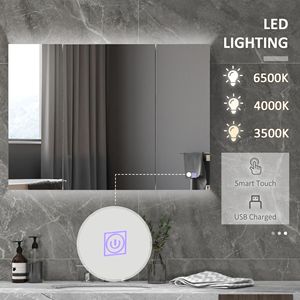 Armadietto a Specchio da Bagno con LED e Ricarica USB, Bianco, 35.5"W X 25.5"H, Armadio con Ripiani Regolabili, 25.5'H - Product Image 4