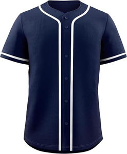 Camiseta de Béisbol Azul de Manga Corta con Botones al Frente, Unisex, Corte Regular, Color Sólido, Ropa Deportiva de Poliéster para Todas las Temporadas - Product Image 1