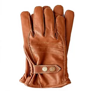 Gants de conduite unisexes en cuir de chèvre jaune, à doigts entiers, avec sangle de poignet réglable à bouton-pression pour la mode en plein air - Product Image 4