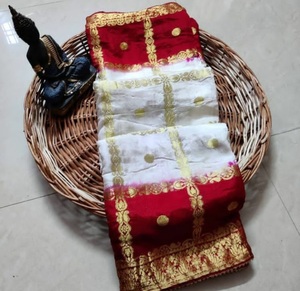 Sari de seda artística de moda con diseño a cuadros y borde de zari en hermosos colores - Product Image 3