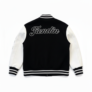 URBANGAZER <b>Men's</b> Winter Varsity <b>Jacket</b> 100% Wool Breathable Windproof Eco-Friendly Patchwork Design High Street Style Black - Product Image 3