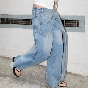 Custom Distressed Blanks Streetwear Ripped <b>Slim</b> Fit Flared Faded Spray Acid Wash Distressed Washed Denim Jean Streetwear - Product Image 5