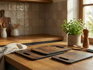 ชุดเขียงไม้ทำมือ 3 ชิ้น สีน้ำตาลธรรมชาติ สำหรับหั่นชีสและขนมปัง อุปกรณ์ครัวสำหรับวางบนโต๊ะ - Product Image 6