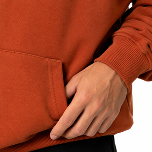 Sudadera con Capucha Oversize para Hombre, Color Sólido, Forro Polar, Estilo Casual, para Invierno, Naranja, Tejido de Algodón, Lavado Ácido - Product Image 6