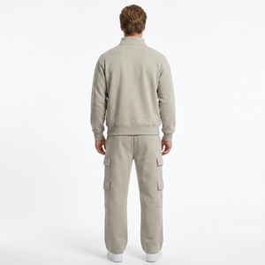 Ensemble de survêtement cargo pour homme, pull à col zippé, coupe décontractée, 100% coton, sweat-shirt et pantalon de jogging multi-poches, vente en gros - Product Image 2