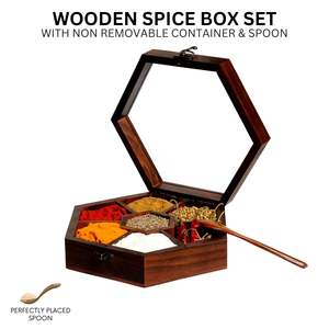 Juego de Cajas de Especias Cuadradas de Madera Hechas a Mano para Cocina, con Cuchara (7 Recipientes No Desmontables de 45 ml), Caja de Masala Ecológica y Duradera - Product Image 4
