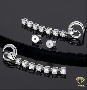 Pendientes Largos de Plata 925 con Diamantes Cultivados en Laboratorio, Piedras Brillantes Redondas, Joyería Fina Elegante para Mujer, Suministro al por Mayor - Product Image 4
