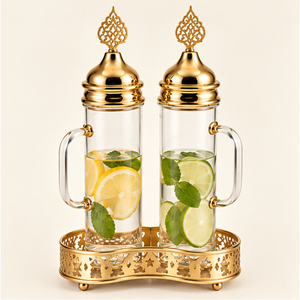 Juego de Jarra y Recipiente de Vidrio para Decoración de Mesa de Ramadán con Elegante Tapa Dorada en Forma de Minarete para Servir en Iftar y Fiestas Eid, en Oferta - Product Image 1