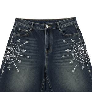 Jeans baggy de haute qualité pour l'été, design personnalisé, broderie, jeans courts pour hommes - Product Image 5