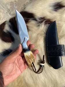 Drop Point Hunting <b>Knife</b> With <b>Bone</b> <b>Handle</b> Stainless Steel Blade 0.6mm Thickness Leather Sheath Outdoor Tool - Product Image 6