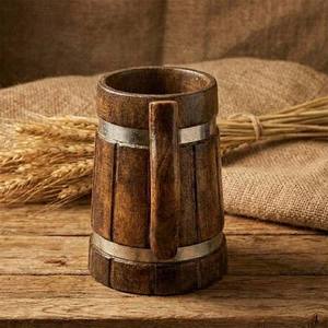 Jarra de Cerveza de Madera Maciza Tradicional Hecha a Mano con Asa Resistente y Acabado Natural Reutilizable Capacidad de 500-1000 ml Estilo Retro - Product Image 4