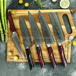 Ensemble de 5 couteaux de chef professionnels en acier inoxydable avec manche en résine, très demandés - Product Image 1