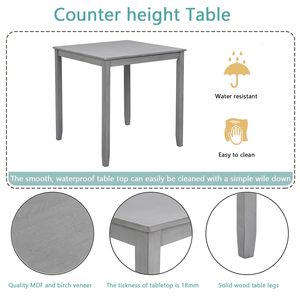 Small Space <b>Kitchen</b> Dining <b>Table</b> 4 Person Counter Height Gray <b>Square</b> <b>Table</b> for Home ONLY <b>TABLE</b> - Product Image 4