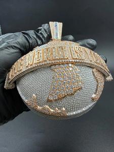 Collar Personalizado con Colgante de Globo Terráqueo con Incrustaciones de Diamantes de Imitación, “El Mundo Es Tuyo”, Chapado en Oro sobre Plata 925, con Moissanita VVS, Estilo Hip Hop - Product Image 2
