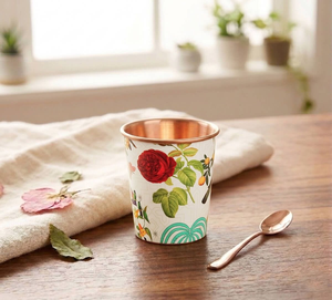 Vaso de Cobre Estilo Oriental con Patrón Esmaltado de Pájaros y Frutas, Resistente al Calor, para Uso en Fiestas y en el Hogar - Product Image 4