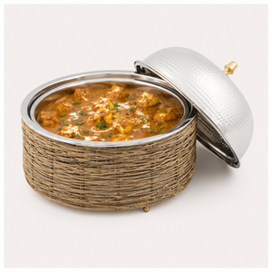 Casserole isotherme en acier inoxydable de qualité supérieure avec couvercle en dôme martelé et bouton finition dorée pour les buffets d'hôtel - Product Image 4