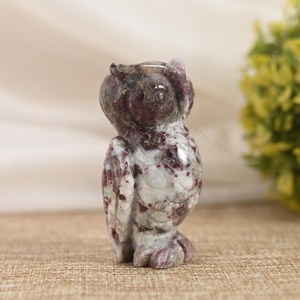 Hand Carved Natural Pink Tourmaline Owl Statue Gemstone Bird Sculpture Feng Shui Love OEM ODM Wholesale Supplier - Product Image 2