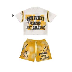 DTG DTF Sublimation Print <b>Men</b> T <b>Shirt</b> Shorts Custom Set Summer Rhinestone Two Piece Streetwear Oem Gym Clothing - Product Image 1