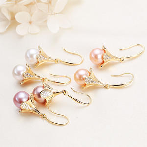 Boucles d'oreilles rondes en perles d'eau douce Edison pour femmes, 9 mm, violet, accessoires luxueux, design polyvalent avec crochet d'oreille - Product Image 2