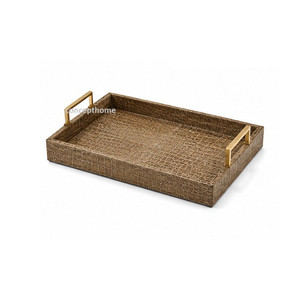Bandeja Rectangular Beige para Servir con Asas Doradas, Acabado Metálico Pulido, Uso Residencial - Product Image 3