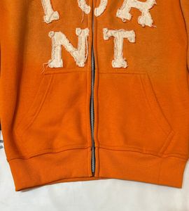 Sweat à capuche tendance en molleton de coton pour homme, style streetwear, effet vieilli, broderie, délavé soleil, avec impression sérigraphiée et contour en strass - Product Image 6
